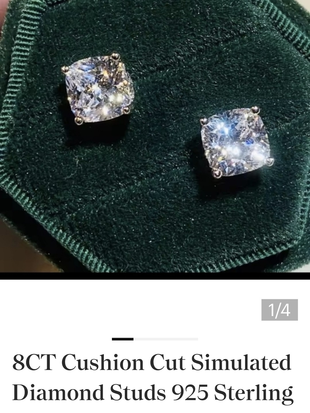 925 Sterling Silver Cushion Cut Simulated Diamond Stud Earrings - White